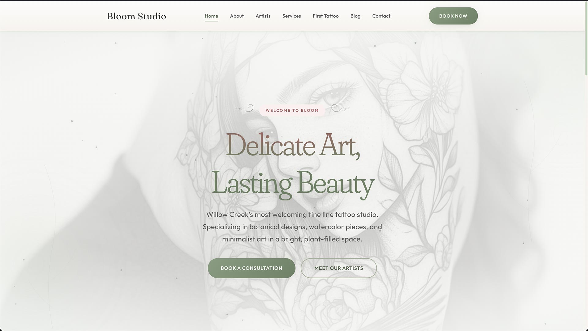 Bloom Tattoo Website Screenshot